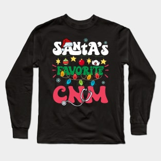 Santa's Favorite CNM Nurse Santa Hat Xmas Lights Christmas Long Sleeve T-Shirt